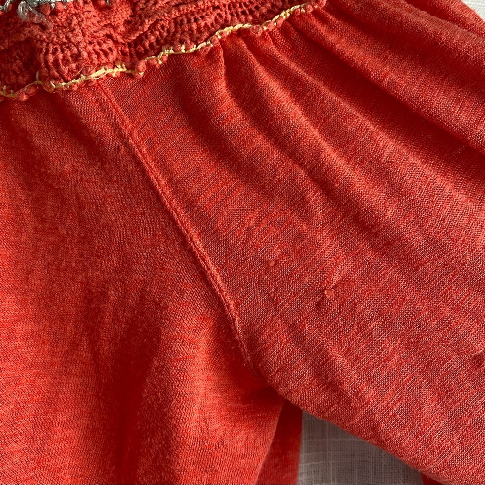 Free People Crochet Coral Pink Long Sleeve Blouse Sz M - Picture 8 of 8